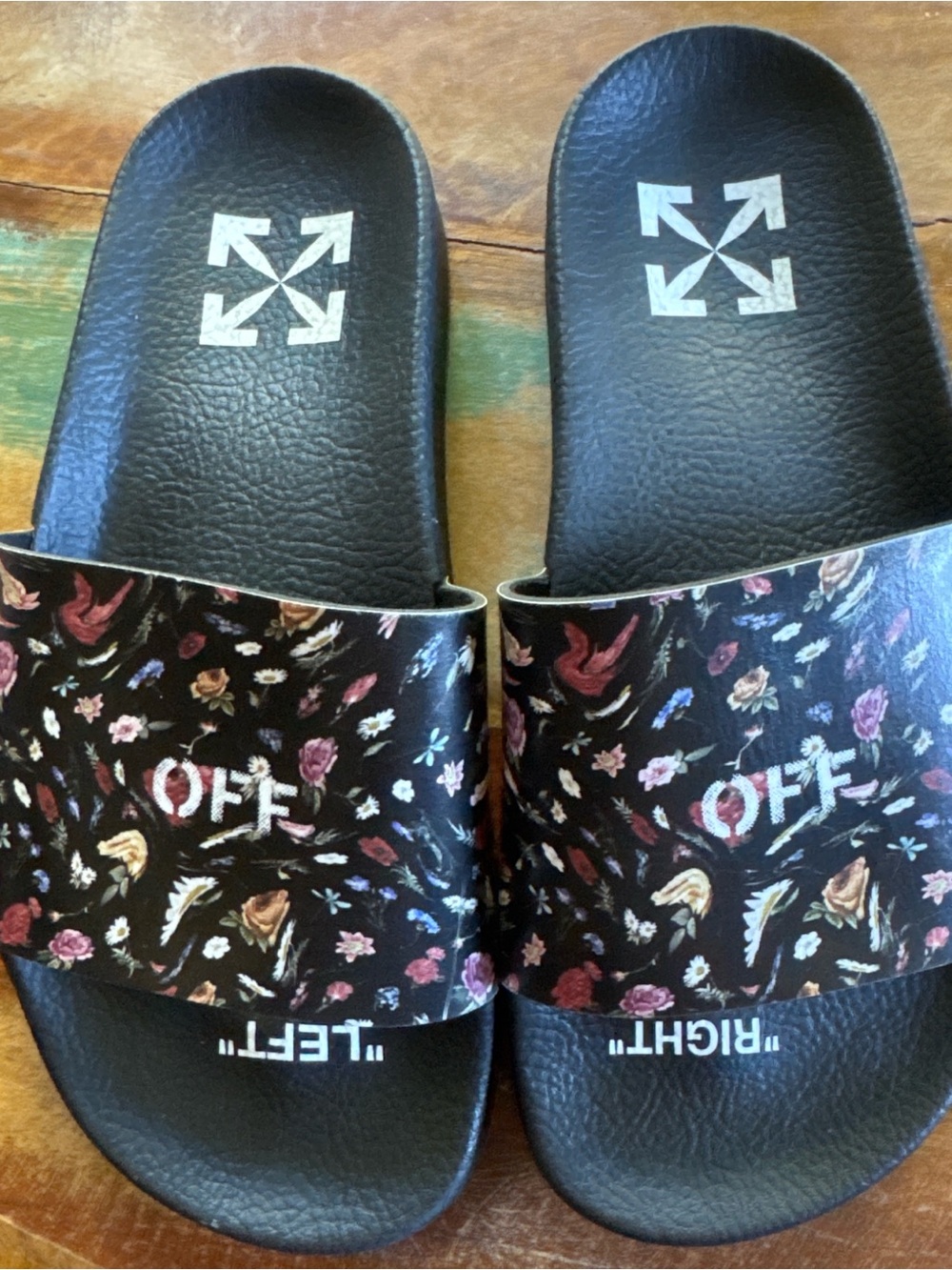 Off-White Black Floral Strap Slide Sandals